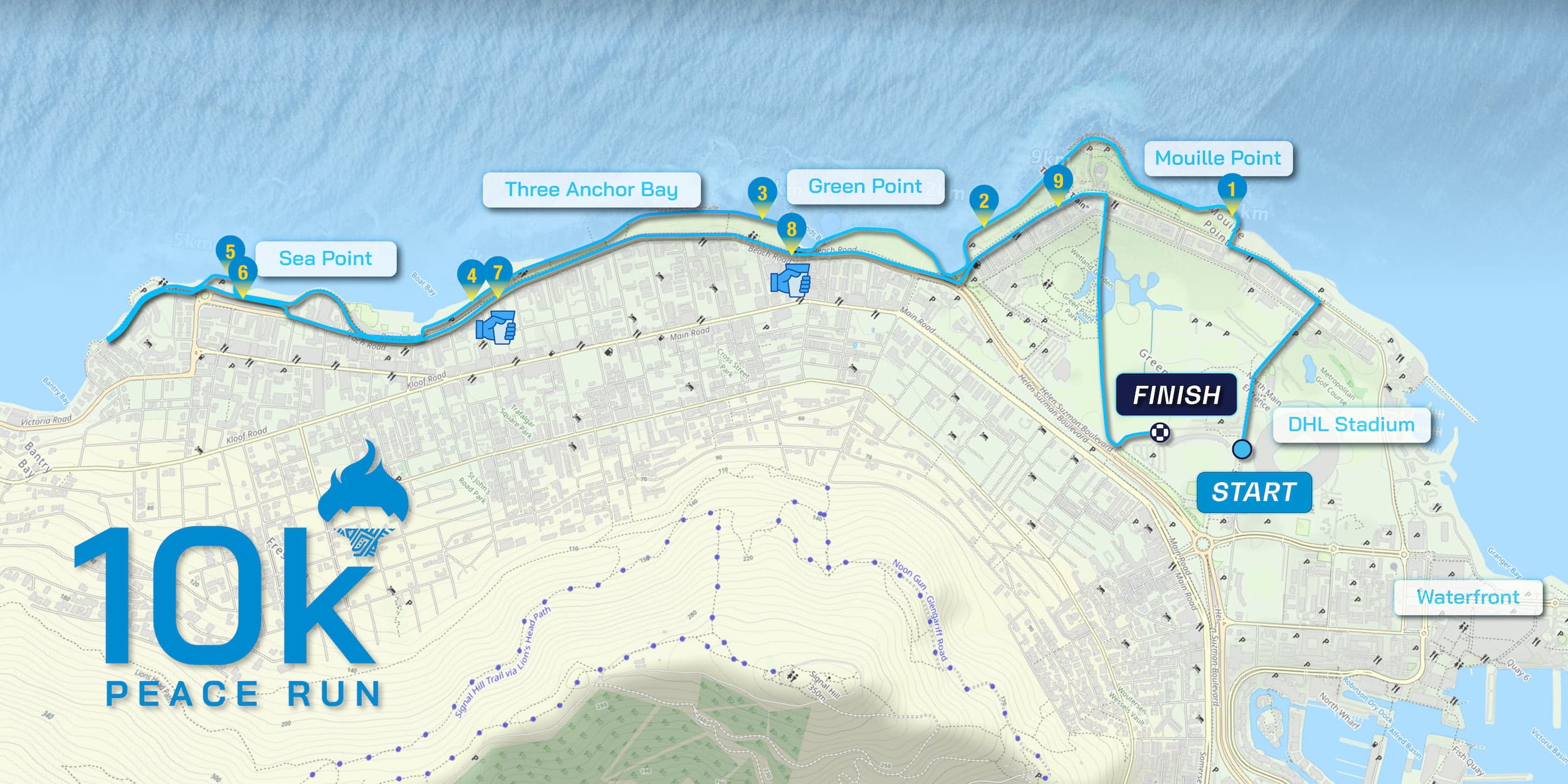 cape town marathon 10km peace run map